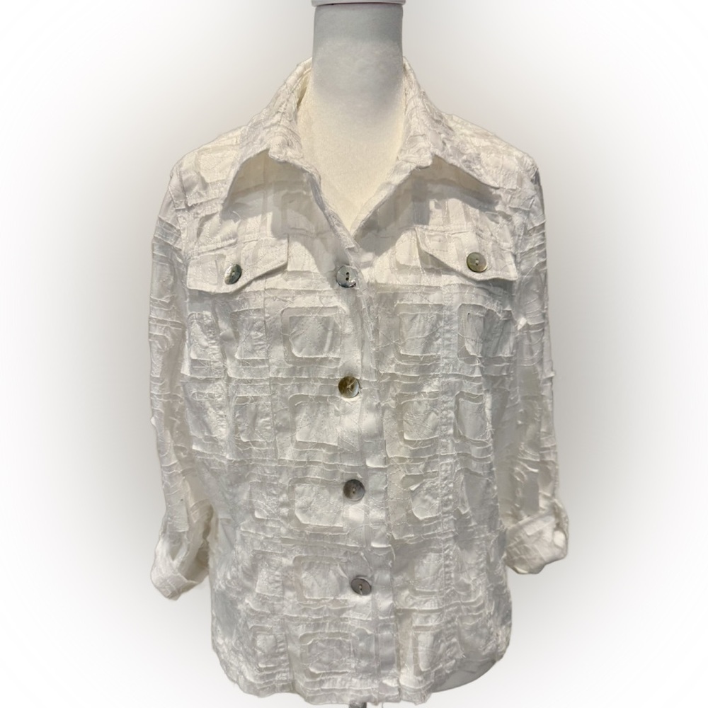 Ruby Rd White Jacket with Textured Fabric and Relaxed Fit